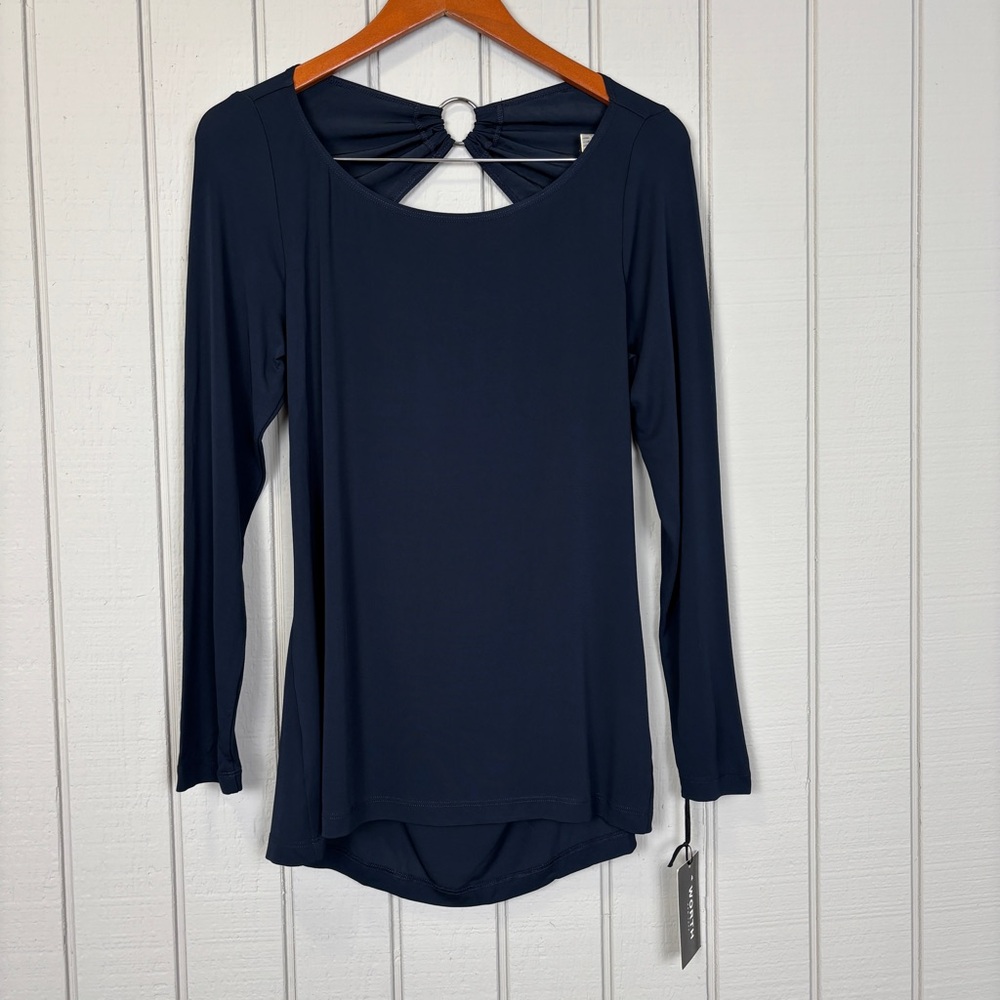 NWT Worth New York Elegant Navy Blue Long Sleeve Top Sz L
